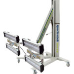 SPECTRATEK UVTEK 4000 mobile UV LED curing system with four adjustable lamp cassettes on a wheeled stand.